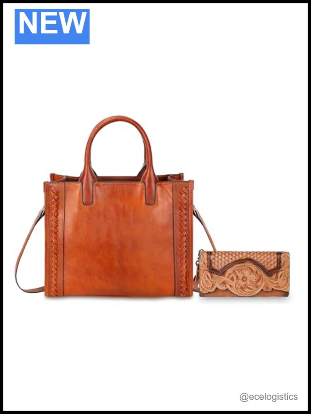 Genuine Leather Large Capacity Crossbody Satchel Tote with Wallet Set